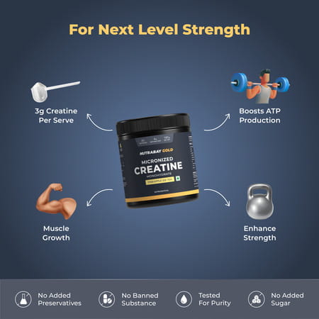 Nutrabay Gold Micronised Creatine Monohydrate Powder | Nabl Lab Tested | 3g/Serving - 120g Pineapple