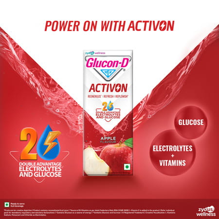 Glucon-D Activon | Electrolyte Energy Drink | Apple Flavour | 200Ml