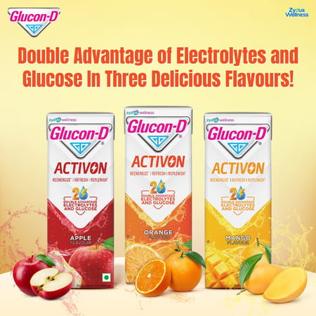 Glucon-D Activon | Electrolyte Energy Drink | Apple Flavour | 200ml