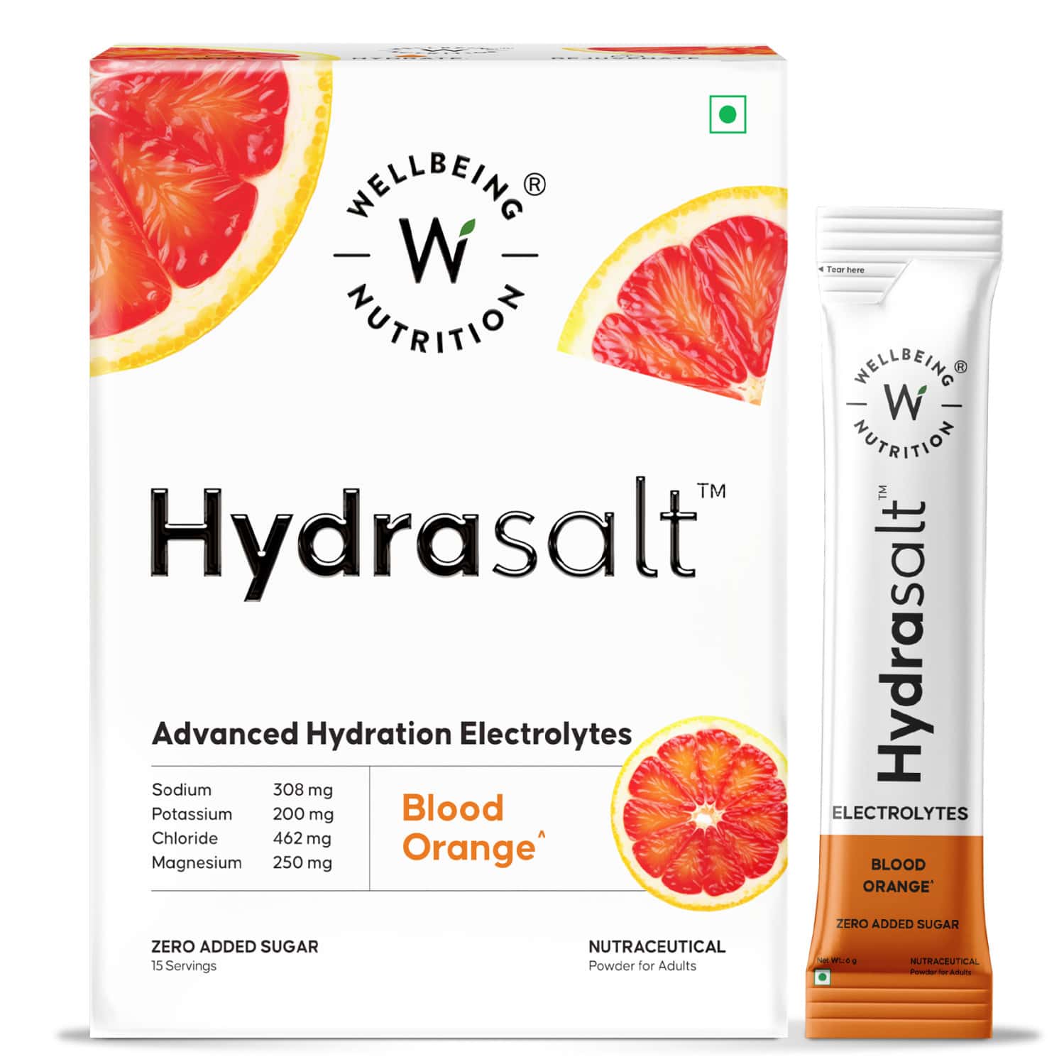 Wellbeing Nutrition Hydrasalt Electrolyte Drink | No Added Sugar | Orange 90gm (pack Of 15)