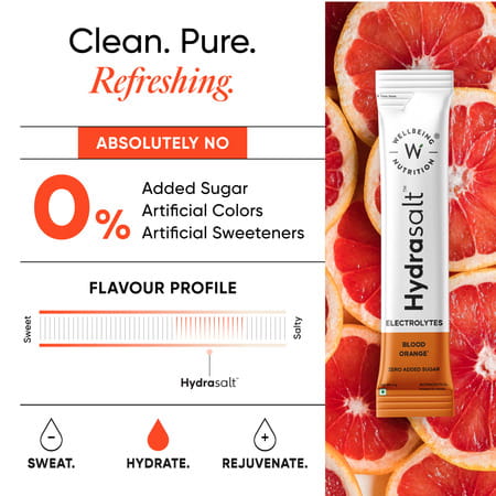 Wellbeing Nutrition Hydrasalt Electrolyte Drink | No Added Sugar | Orange 90gm (Pack Of 15)