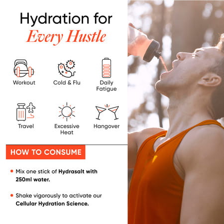 Wellbeing Nutrition Hydrasalt Electrolyte Drink | No Added Sugar | Orange 90gm (Pack Of 15)