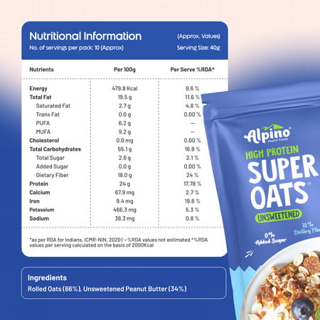 Alpino High Protein Super Rolled Oats Unsweetened Pouch 1 Kg