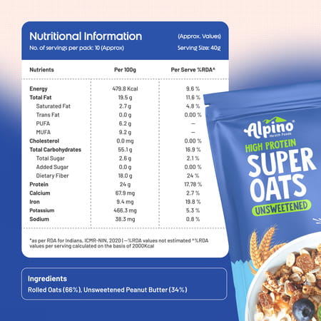 Alpino High Protein Super Rolled Oats Unsweetened Pouch 1 Kg