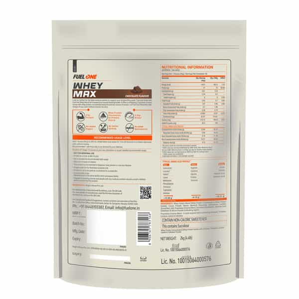Fuel One Whey Max | Whey Protein Concentrate & Whey Protein Isolate | 27G Protein (Chocolate | 2Kg)
