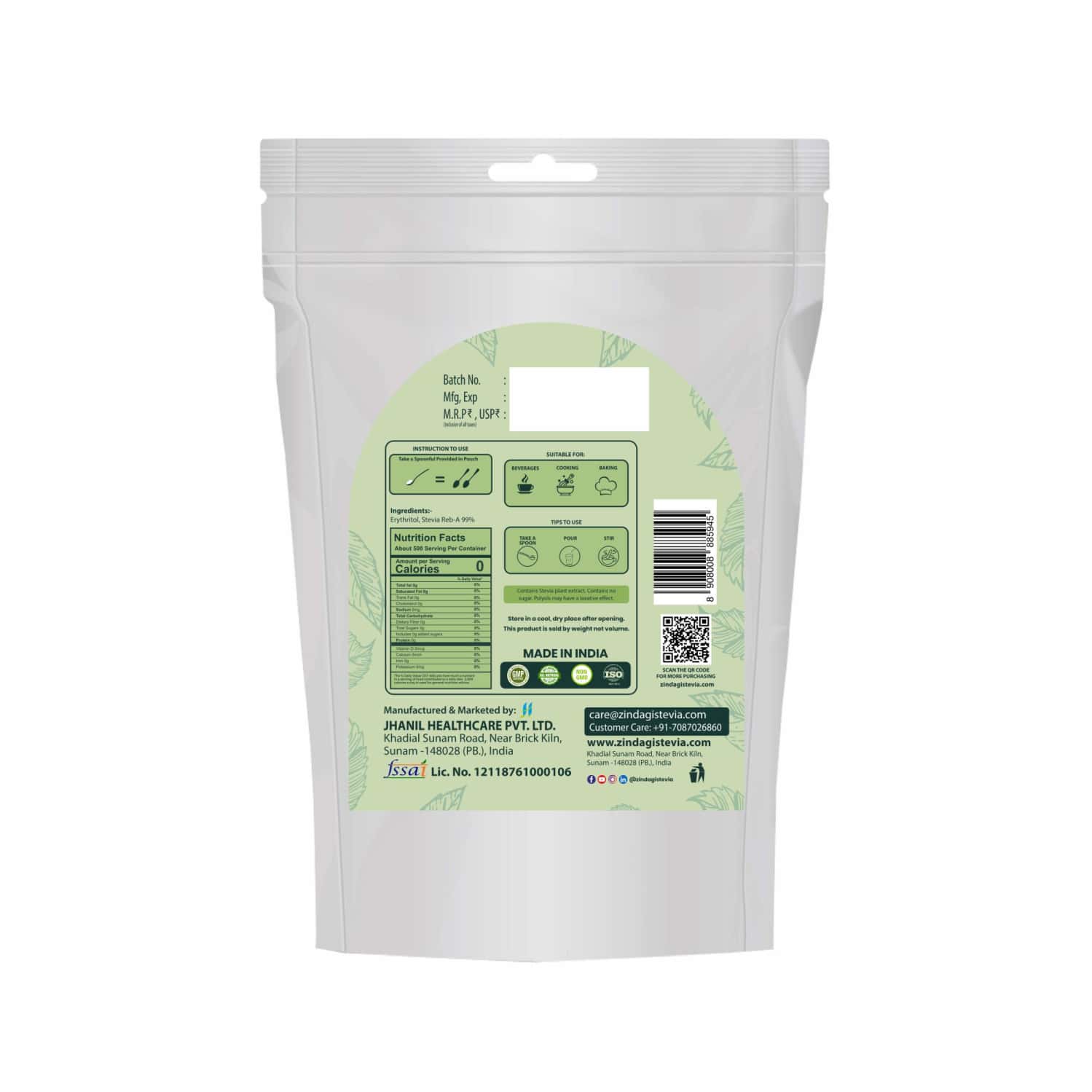 Zindagi Stevia Powder (reb A 99%)extract|stevia Natural Sugar-free Powder In Bulk|1kg
