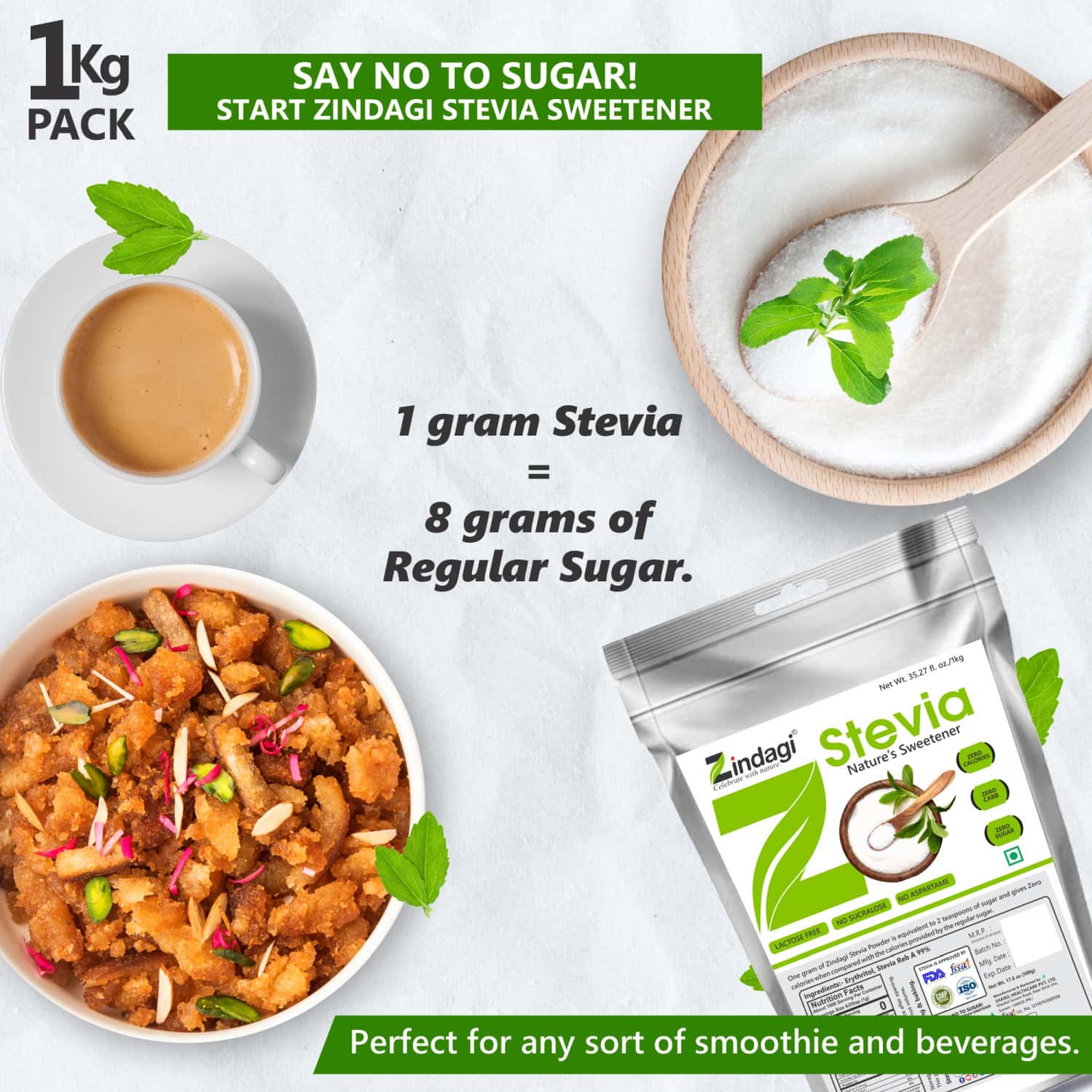 Buy ZINDAGI STEVIA POWDER (REB A 99)EXTRACTSTEVIA NATURAL SUGARFREE