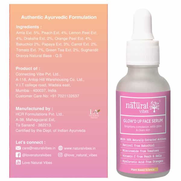 Natural Vibes Glow 'D Up Face Serum With Niacinamide | Vitamin C For Glowing Skin 30 Ml