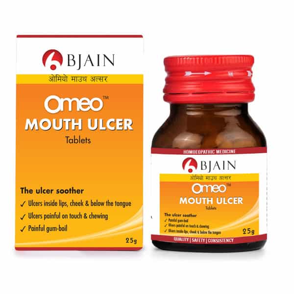 Bjain Omeo Mouth Ulcer Tablet| Homeopathic Support For Mouth Sores & Oral Irritation - 25Gm