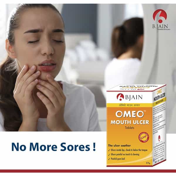 Bjain Omeo Mouth Ulcer Tablet| Homeopathic Support For Mouth Sores & Oral Irritation - 25Gm
