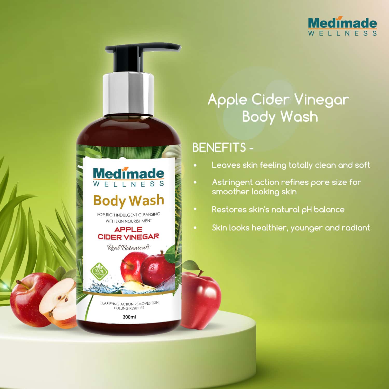 Buy MEDIMADE APPLE CIDER VINEGAR BODY WASH 300 ML Online & Get Upto