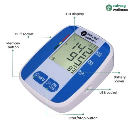 Sahyog Wellness Fully Automatic Upper Arm Digital Blood Pressure Monitor Machine (White)