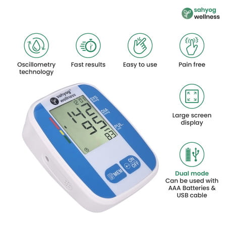 Sahyog Wellness Fully Automatic Upper Arm Digital Blood Pressure Monitor Machine (White)