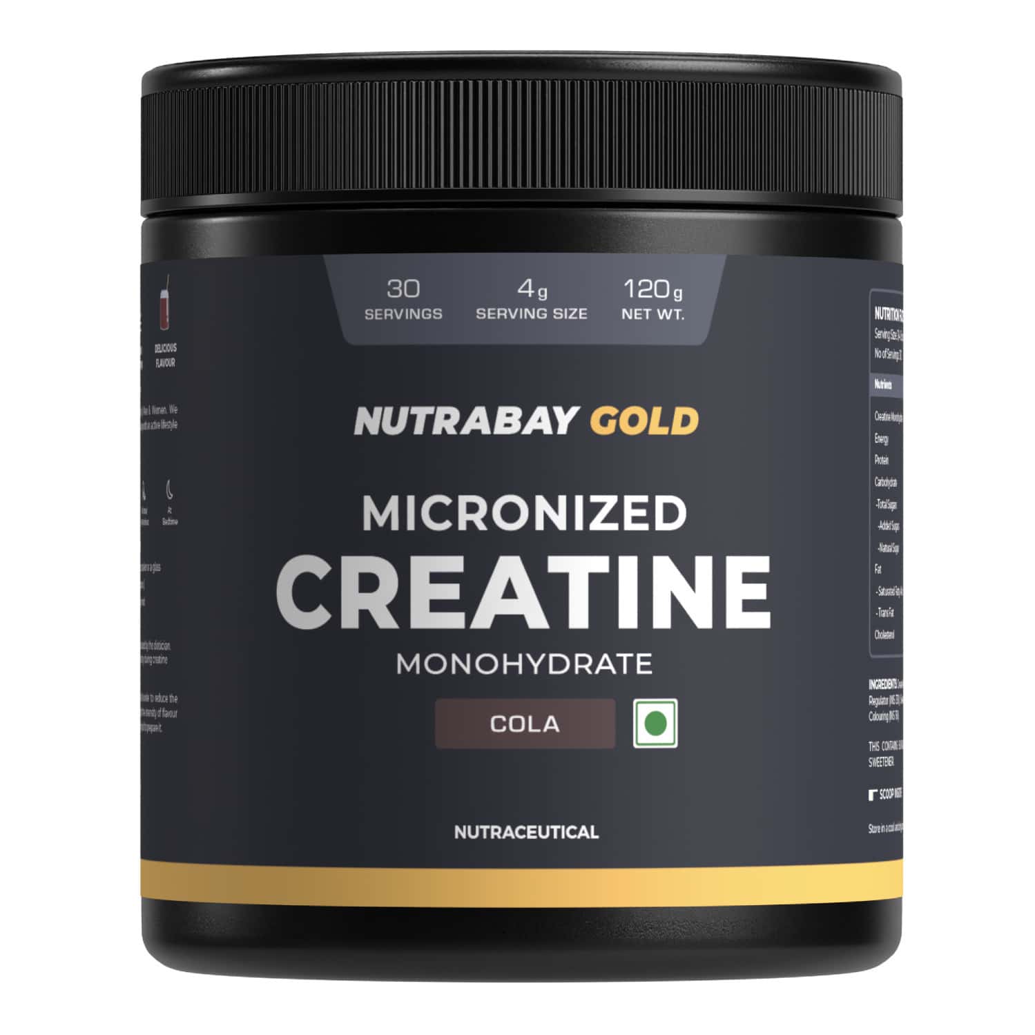 Nutrabay Gold Micronised Creatine Monohydrate Powder | Nabl Lab Tested | 3g/serving - 120g (cola)