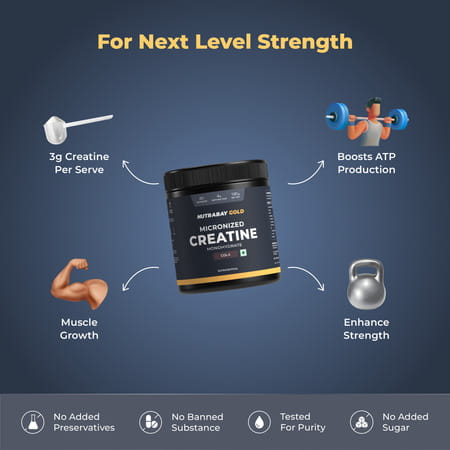Nutrabay Gold Micronised Creatine Monohydrate Powder | Nabl Lab Tested | 3g/Serving - 120g (Cola)