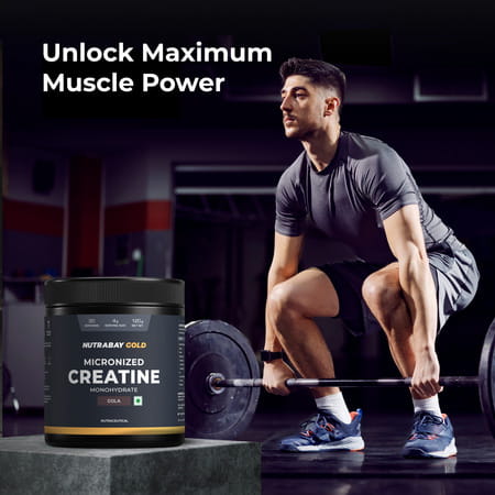 Nutrabay Gold Micronised Creatine Monohydrate Powder | Nabl Lab Tested | 3g/Serving - 120g (Cola)