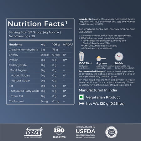 Nutrabay Gold Micronised Creatine Monohydrate Powder | Nabl Lab Tested | 3g/Serving - 120g (Cola)