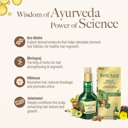 Kesh King Gold Ayurvedic Hair Oil With 21 Herbs And Gro-Biotin 450 Ml