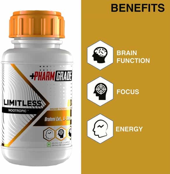 Pharmgrade Limitless Nootropics Brain Booster Supplement - Brahmi Extract - 60 Tablets
