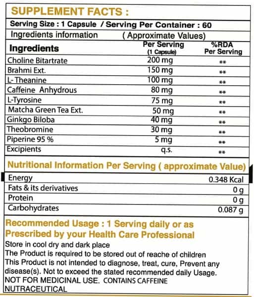 Pharmgrade Limitless Nootropics Brain Booster Supplement - Brahmi Extract - 60 Tablets