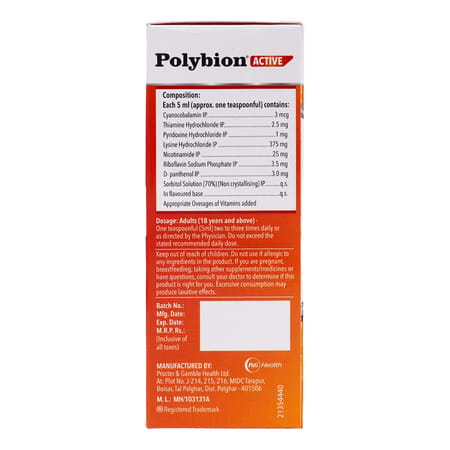 Polybion Active Mango | Sugar-Free | Builds Imunity | Stimulates Appetite | 150 Ml