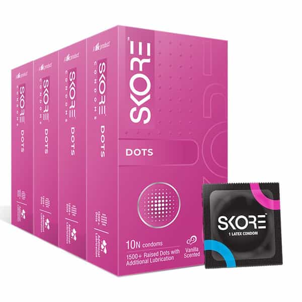Skore Dotted Condoms With Extra Lubrication And Vanilla Scented (Dots) 10N (Pack Of 4)