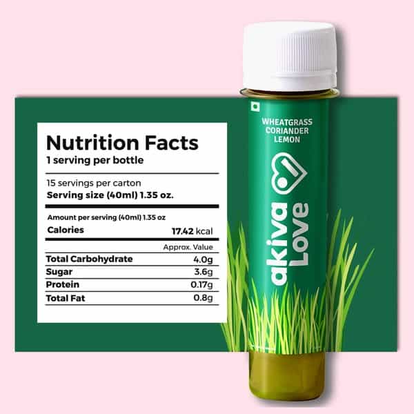 Akiva Love Wellness Shots With Wheatgrass Lemon & Coriander (15 Shots X 40Ml) - 600Ml