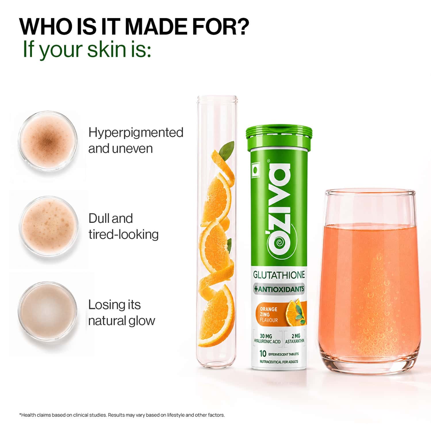 Buy OZIVA BIOACTIVE GLUTA FIZZY L-GLUTATHIONE| REDUCES CELLULAR DAMAGE ON SKIN