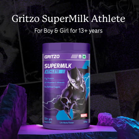 Gritzo Supermilk Athlete Black Panther (13+Y Boy & Girl) | 17G Protein Powder (Cafe Mocha | 400G)