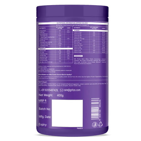 Gritzo Supermilk Athlete Black Panther (13+Y Boy & Girl) | 17G Protein Powder (Cafe Mocha | 400G)