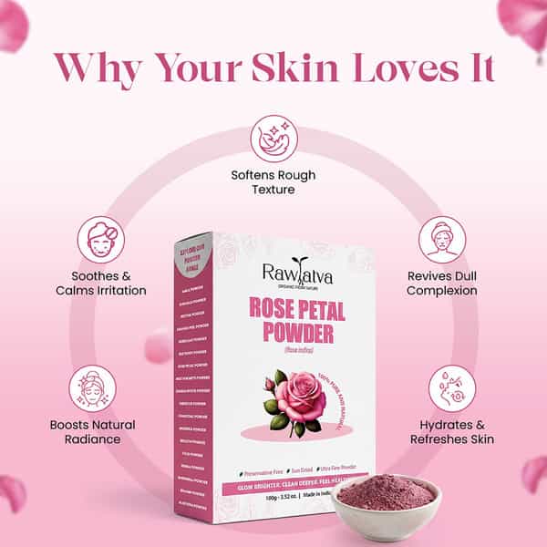 Raw Tatva Rose Petal Powder For Skin Hydration & Natural Radiance | All Skin Types | 100G