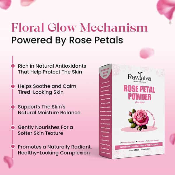 Raw Tatva Rose Petal Powder For Skin Hydration & Natural Radiance | All Skin Types | 100G