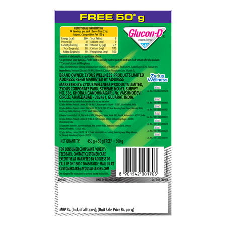 Glucon-D Regular With 3 Benefits Of Energy | Recovery | And Immunity | 450 G ( Get Extra 50g) Refill