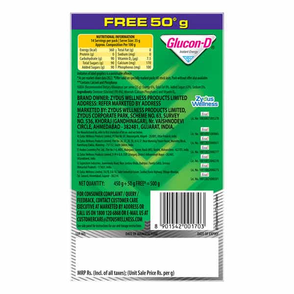 Glucon-D Regular With 3 Benefits Of Energy | Recovery | And Immunity | 450 G ( Get Extra 50G) Refill