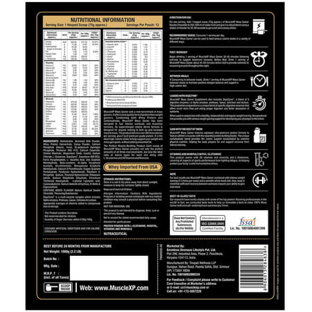 Musclexp Mass Gainer - 26 Vitamins & Minerals | Digestive Enzymes | Double Chocolate | 2X1kg Pouches