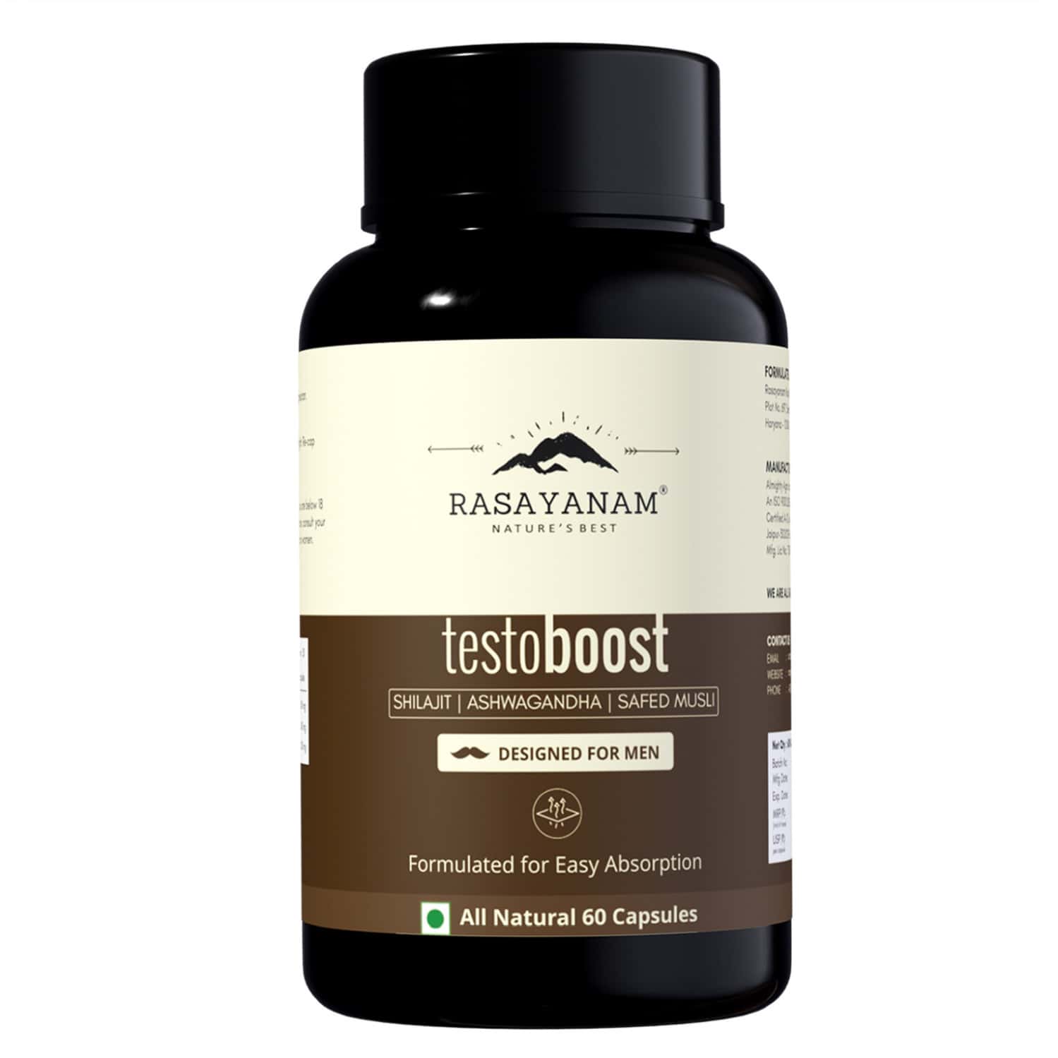 Rasayanam Testoboost For Men | Shilajit | Ashwagandha & Safed Musli (60 Capsules | Pack Of 1)