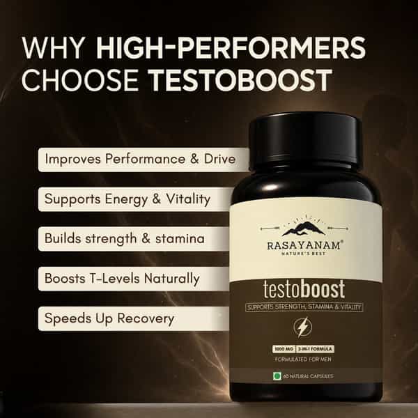 Rasayanam Testoboost For Men | Shilajit | Ashwagandha & Safed Musli (60 Capsules | Pack Of 1)