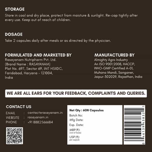 Rasayanam Testoboost For Men | Shilajit | Ashwagandha & Safed Musli (60 Capsules | Pack Of 1)