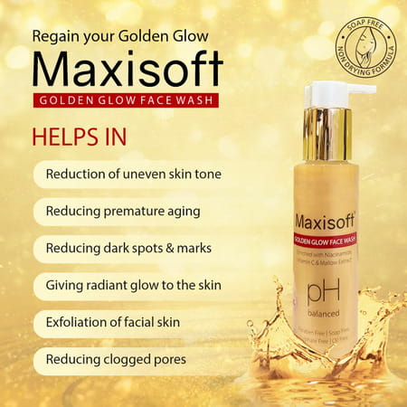 Maxisoft Golden Glow Face Wash | For All Skin Types | Bottle | 100 Ml | Pack Of 3