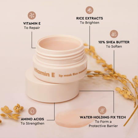 The Face Shop Vitamin E Korean Soothing Rice Lip Mask With Shea Butter For Soft Hydrated Lips - 5g