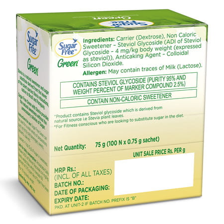 Sugar Free Green With Stevia Powder 0.75G | 100 Sachets
