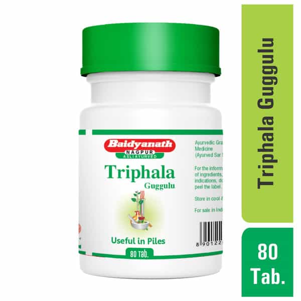 Baidyanath Asli Ayurved Triphala Guggulu | Piles Relief Tablets Improve Digestion | 80 Tabs (2 Pack)