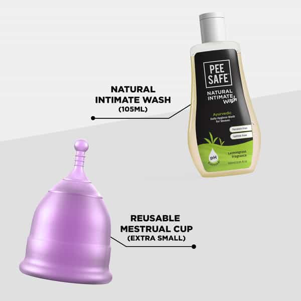 Pee Safe Menstrual Hygiene Combo Reusable Menstrual Cup (Extra Small) Intimate Wash - 105 Ml