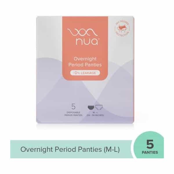 Nua Overnight Disposable Period Panties | M - L | 360 Degree Coverage Sanitary Pad (Pack Of 5)