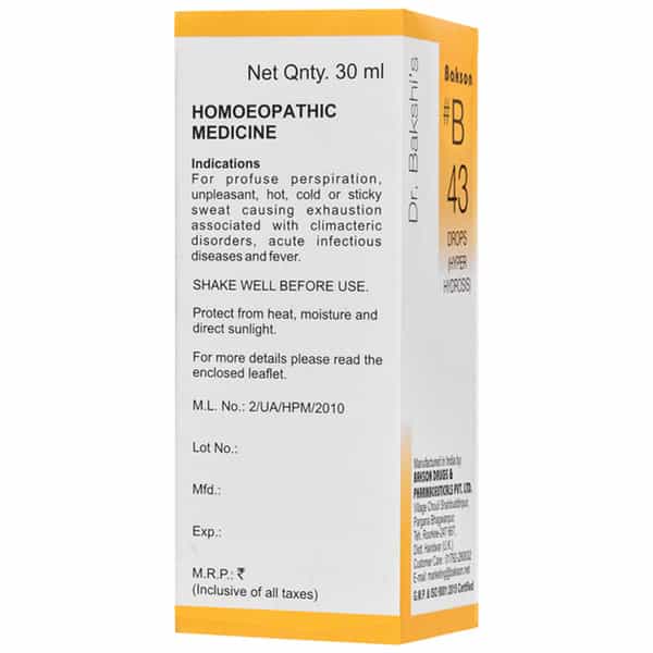 Dr Bakshi's Bakson Homoeopathy B43 Hyper Hydrosis Drops 30 Ml