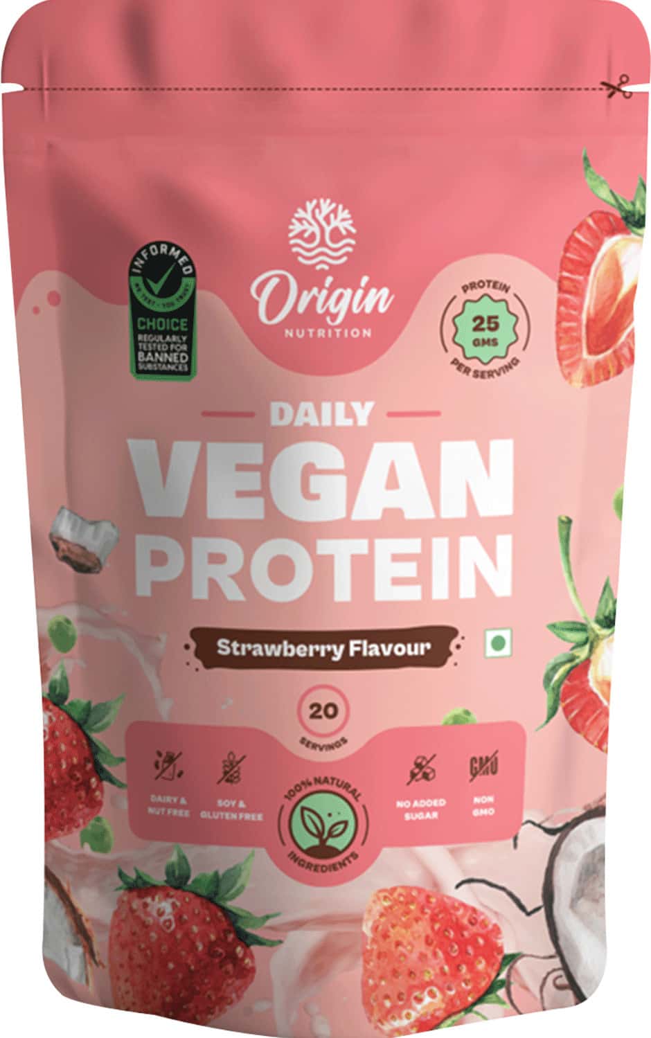 Origin Nutrition 100% Natural Plant Protein Powder 830g Strawberry With 25g Plant Based Protein