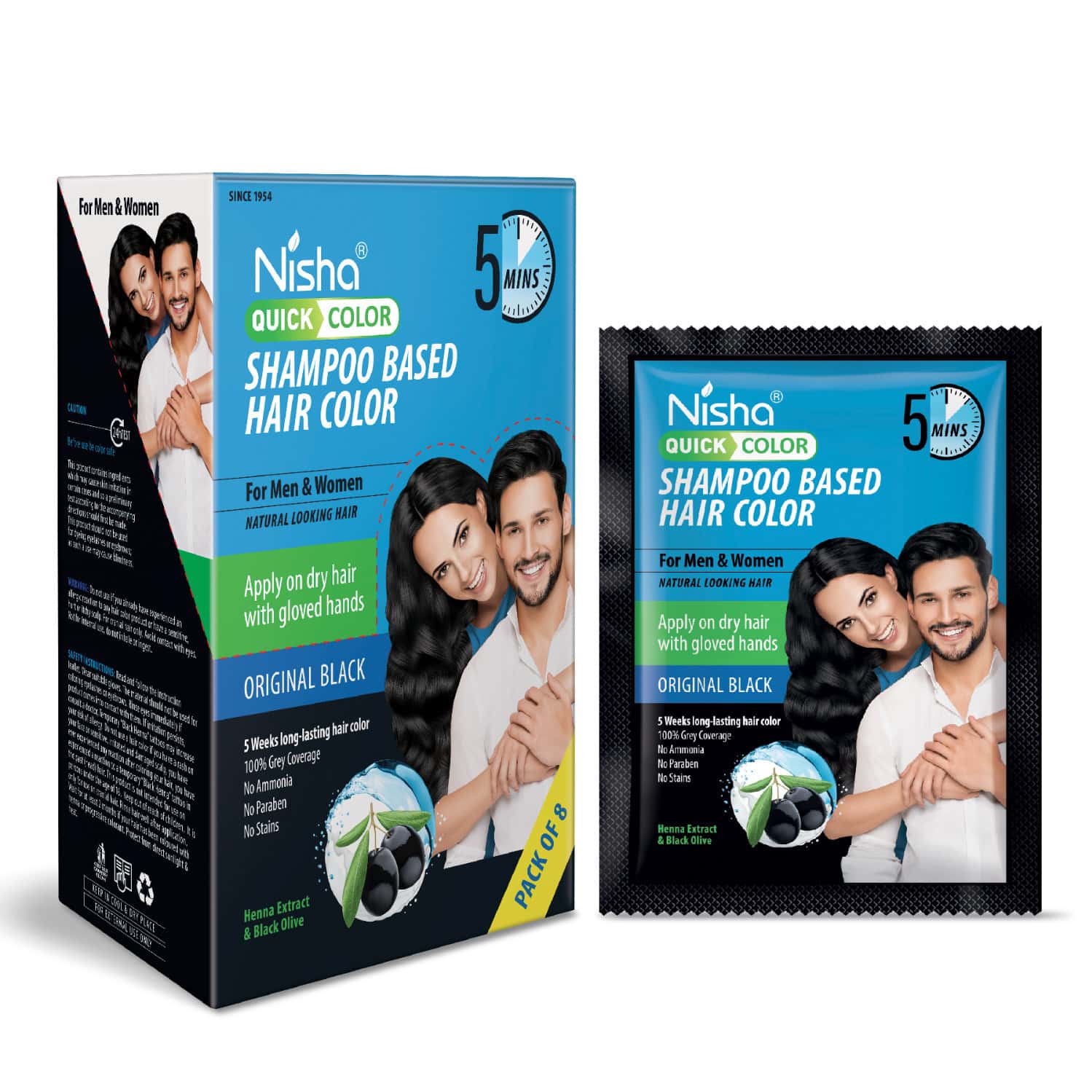 Nisha Quick Hair Color | 5 Minutes Shampoo Hair Colour Original Black 200ml | 5 Weeks Long Lasting