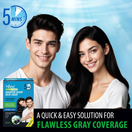 Nisha Quick Hair Color | 5 Minutes Shampoo Hair Colour Original Black 200ml | 5 Weeks Long Lasting