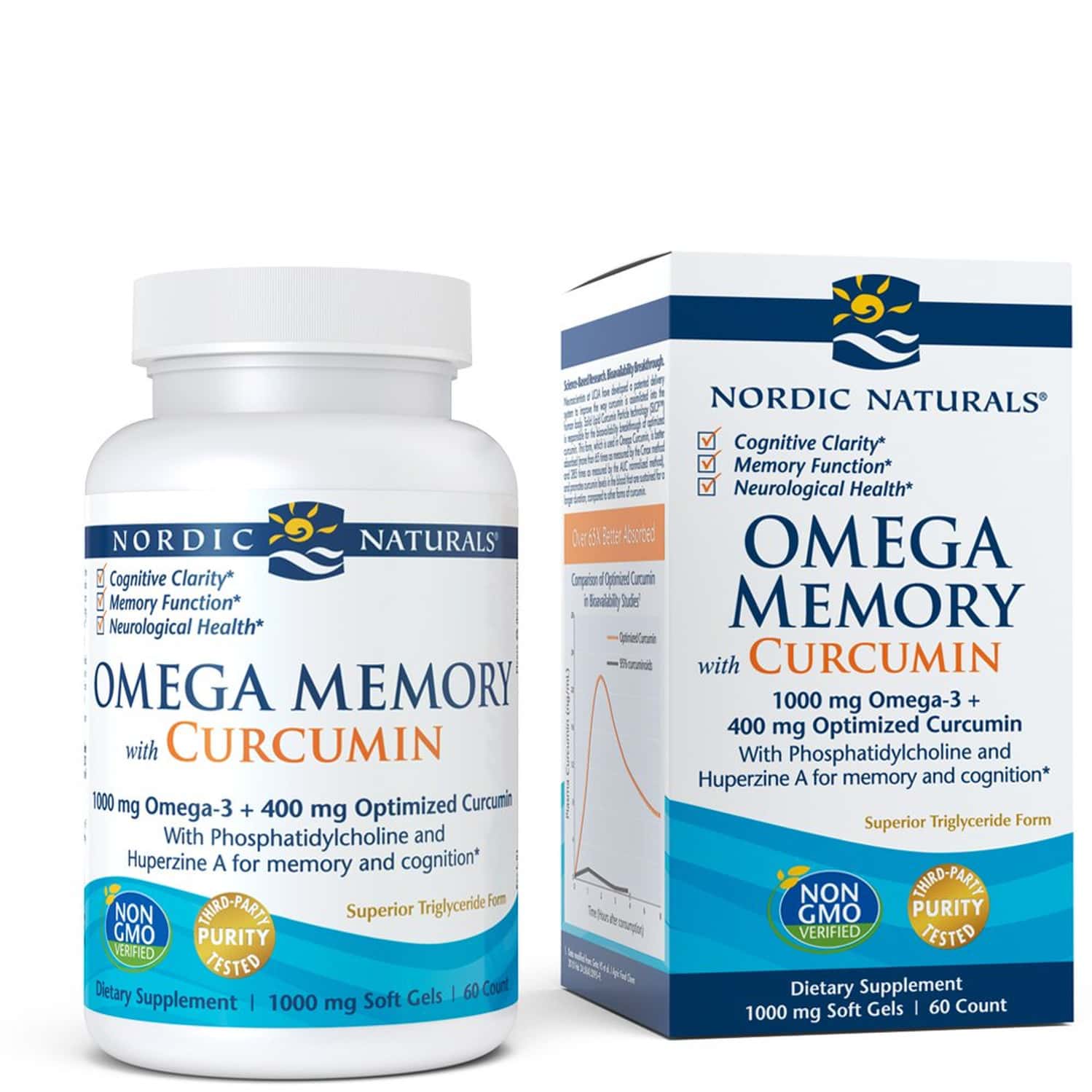 Nordic Naturals Omega Memory With Curcumin Omega 3 Fish Oil + Optimized Curcumin 60 Lemon Softgels