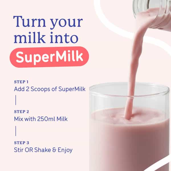 Gritzo Supermilk Growth+ | 7-12Y Boys | 10G Protein | Strawberry Swirl | 400 Gm